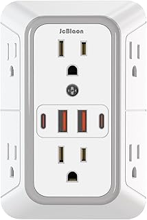 JcBlaon Outlet Extender Surge Protector - 6 Outlet Splitter with 4 USB Ports (2 USB C), Multiple Plug Expander Wall Charger, 3 Sided Multi Plug Wall Adapter Power Strip for Home Office Kitchen Travel JcBlaon Outlet Extender Surge Protector - 6 Outlet Splitter with 4 USB Ports (2 USB C), Multiple Plug Expander Wall Charger, 3 Sided Multi Plug Wall Adapter Power Strip for Home Office Kitchen Travel