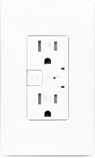 Smart Wall Outlet, 2 Individually Controlled Ports, 15Amp TR Receptacle Compatible with Alexa and Google Assistant, 2.4 GHz WiFi Outlet, Remote Control, White, ETL & FCC Approval Smart Wall Outlet, 2 Individually Controlled Ports, 15Amp TR Receptacle Compatible with Alexa and Google Assistant, 2.4 GHz WiFi Outlet, Remote Control, White, ETL & FCC Approval