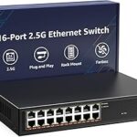 YuanLey 16 Port 2.5GB Umanaged Ethernet Switch, 16 x 2.5G Base-T Ports, Compatible with 100/1000/2500Mbps, Metal Fanless, Desktop/Rack Mount YuanLey 2.5 Gigabit Network Switch for Wireless AP, PC