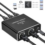 Upgrade Ethernet Splitter 1 to 4 High Speed 1000Mbps RJ45 Internet LAN Splitter [4 Devices Simultaneous Networking] with USB Power Cable for Cat5/5e/6/7/8 Cable