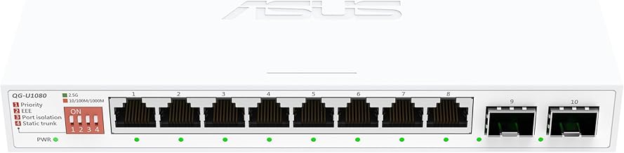 ASUS QG-U1080, 5-Port 2.5G and 2-Port 10G SFP+ Unmanaged Switch, Support 4 Intelligent Modes, Home Network Hub, Office Ethernet Splitter, Plug and Play, Easy Setup, Desktop, Silent Operation ASUS QG-U1080, 5-Port 2.5G and 2-Port 10G SFP+ Unmanaged Switch, Support 4 Intelligent Modes, Home Network Hub, Office Ethernet Splitter, Plug and Play, Easy Setup, Desktop, Silent Operation