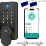 Keyless Entry Door Lock, Fingerprint Door Lock, Smart Door Lock with Keypad, Auto & One Touch Lock | Smart Locks for Front Door | Easy Installation | Exact Fingerprint | App Control | 12-Month Battery