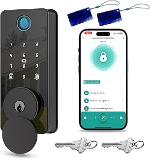 Keyless Entry Door Lock, Fingerprint Door Lock, Smart Door Lock with Keypad, Auto & One Touch Lock | Smart Locks for Front Door | Easy Installation | Exact Fingerprint | App Control | 12-Month Battery Keyless Entry Door Lock, Fingerprint Door Lock, Smart Door Lock with Keypad, Auto & One Touch Lock | Smart Locks for Front Door | Easy Installation | Exact Fingerprint | App Control | 12-Month Battery