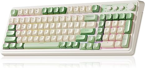 AULA S99 Gaming Keyboard, Wireless Computer Keyboards, Tri-Mode Bluetooth/2.4GHz/USB-C Custom Creamy Keyboard with Number Pad, RGB Backlit Media Knob Cute Programmable Keyboard for PC Gamer - Green AULA S99 Gaming Keyboard, Wireless Computer Keyboards, Tri-Mode Bluetooth/2.4GHz/USB-C Custom Creamy Keyboard with Number Pad, RGB Backlit Media Knob Cute Programmable Keyboard for PC Gamer - Green