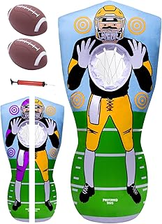 Inflatable Football Target - Double-Sided Toss Training Game with Mini Footballs - Fun Kids Throwing Football Games for Indoors, Outdoors, Birthdays, Camping, Beach - 65 Inch Inflatable Football Target - Double-Sided Toss Training Game with Mini Footballs - Fun Kids Throwing Football Games for Indoors, Outdoors, Birthdays, Camping, Beach - 65 Inch