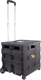 dbest products Quik Cart Collapsible Rolling Crate on Wheels for Teachers Tote Basket 80 lbs Capacity, Made from Heavy Duty Plastic Used as a Seat, Black dbest products Quik Cart Collapsible Rolling Crate on Wheels for Teachers Tote Basket 80 lbs Capacity, Made from Heavy Duty Plastic Used as a Seat, Black