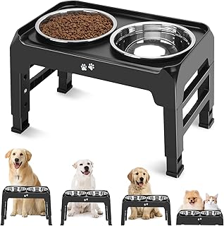 COMESOON Elevated Dog Bowls, 4 Height Adjustable Raised Bowl Stand with 2 Thick 50oz Stainless Steel Food Bowls Non-Slip Feeder Adjusts to 3.7'', 9.2'', 10.75'', 12.36'' Black, (DB-W01) COMESOON Elevated Dog Bowls, 4 Height Adjustable Raised Bowl Stand with 2 Thick 50oz Stainless Steel Food Bowls Non-Slip Feeder Adjusts to 3.7'', 9.2'', 10.75'', 12.36'' Black, (DB-W01)