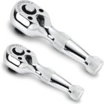 Powerbuilt 2 Piece 1/4-Inch and 3/8-Inch Stubby Ratchet Set, Quick-Release Reversible 72 Tooth, Tight Spaces, Mini Small Ratchet Wrench - 640927
