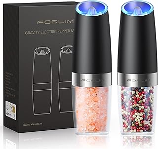 FORLIM Gravity Electric Salt and Pepper Grinder Set, Automatic Pepper Grinder Shakers Mill, Upgraded Batteries Powered Adjustable Coarseness with LED, One Hand Operation Perfect for Kitchen(Black) FORLIM Gravity Electric Salt and Pepper Grinder Set, Automatic Pepper Grinder Shakers Mill, Upgraded Batteries Powered Adjustable Coarseness with LED, One Hand Operation Perfect for Kitchen(Black)