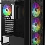 GAMDIAS ATX Mid Tower Computer PC Case with Tempered Glass, 4X 120mm ARGB PWM Fans Gaming Case, Support Up to 6X 120mm Fans, 360mm AIO/Radiator, 260mm GPU/VGA, 160mm CPU Air Cooler