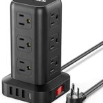 Extension Cord with Multiple Outlets, Surge Protector Power Strip Tower, 12 AC 4 USB，Surge Protector Tower 6.5FT Overload Protection for Home Office