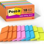 Post-it Super Sticky Notes, 18 Sticky Note Pads, 1 7/8 x 1 7/8 in., School Supplies, Office Products, Sticky Notes for Vertical Surfaces, Monitors, Walls and Windows, Energy Boost Collection
