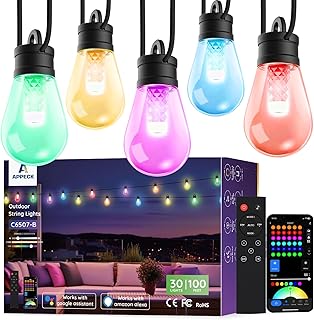 APPECK Smart Outdoor String Lights, 100ft Smart RGBW Outdoor Patio Lights with 30 LED Bulbs, Extendable, 111 Scene Modes, IP65 Waterproof Lighting for Outside, Halloween Decor, Compatible with Alexa APPECK Smart Outdoor String Lights, 100ft Smart RGBW Outdoor Patio Lights with 30 LED Bulbs, Extendable, 111 Scene Modes, IP65 Waterproof Lighting for Outside, Halloween Decor, Compatible with Alexa