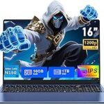 Gaming Laptop, 16 Inch Laptop Computer with Win 11 Pro, 12th Gen N150 Processor(up to 3.6GHz), 16GB RAM 1TB SSD, Backlit Keyboard, Bluetooth, FHD 1920 * 1200. Dark Blue.