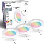 Feit Electric Smart Recessed Downlights, 5/6-Inch, 75W Equivalent, Color-Changing & Tunable White, 1000 Lumens, Dimmable, Compatible with Alexa/Google Assistant, LEDR6/RGBW/AG/3, 3 Pack