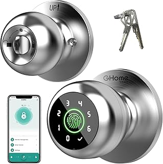GHome Smart Fingerprint Door Lock, 4 in 1 Smart Fingerprint Door Knob with Keypad, App Control, Auto Lock, Biometric Door Knob with Lock for Bedroom, Apartment, Garage, Home & Office GHome Smart Fingerprint Door Lock, 4 in 1 Smart Fingerprint Door Knob with Keypad, App Control, Auto Lock, Biometric Door Knob with Lock for Bedroom, Apartment, Garage, Home & Office
