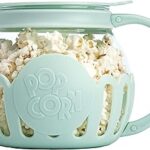 Ecolution Patented Micro-Pop Microwave Popcorn Popper with Temperature Safe Glass, 3-in-1 Lid Measures Kernels and Melts Butter, Made Without BPA, Dishwasher Safe, 1.5-Quart, Aqua
