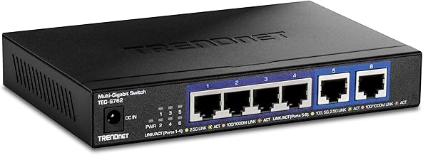 TRENDnet 6-Port 10G Switch, 4 x 2.5G RJ-45 Base-T Ports, 2 x 10G RJ-45 Ports, 60Gbps Switching Capacity, Wall Mountable, 10 Gigabit Network Connections, Lifetime Protection, Black, TEG-S762 TRENDnet 6-Port 10G Switch, 4 x 2.5G RJ-45 Base-T Ports, 2 x 10G RJ-45 Ports, 60Gbps Switching Capacity, Wall Mountable, 10 Gigabit Network Connections, Lifetime Protection, Black, TEG-S762