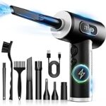 Compressed Air Duster-3 Gear Adjustable 100000RPM Electric Air Duster with LED Light, Rechargeable Cordless Air Blower for Keyboard Electric Devices Cleaning. Replaces Compressed Air Cans (Black)