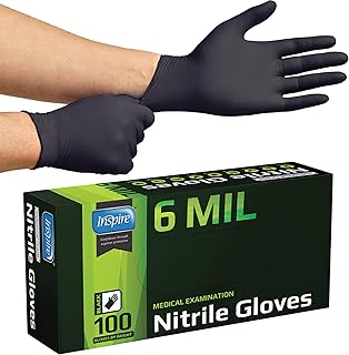 Inspire Black Nitrile Gloves HEAVY DUTY 6 Mil Nitrile Chemical Resistant Medical Cooking Cleaning Disposable Black Gloves Inspire Black Nitrile Gloves HEAVY DUTY 6 Mil Nitrile Chemical Resistant Medical Cooking Cleaning Disposable Black Gloves