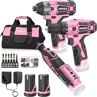 Pink Household Power Tool Combo for Women(3-Tool), 12V Lightweight Cordless Drill with Battery x2, Impact Driver and Rotary Tool Kit-Home Tool Kit for DIY, Home Improvement Pink Household Power Tool Combo for Women(3-Tool), 12V Lightweight Cordless Drill with Battery x2, Impact Driver and Rotary Tool Kit-Home Tool Kit for DIY, Home Improvement