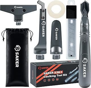 Saker Caulking Tool Kit-Aluminum 4 in 1 Sealant Finishing Tool Grout Remove Scraper Caulk Remover Glass Glue Angle Scraper for Bathroom,Kitchen,Floor,Window,Sink Joint,Frames Seal Silver Saker Caulking Tool Kit-Aluminum 4 in 1 Sealant Finishing Tool Grout Remove Scraper Caulk Remover Glass Glue Angle Scraper for Bathroom,Kitchen,Floor,Window,Sink Joint,Frames Seal Silver