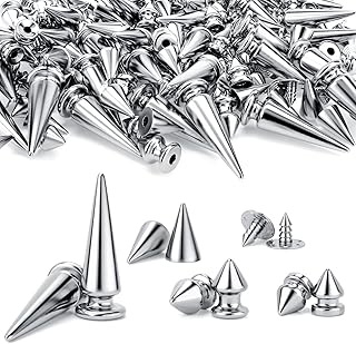 OIIKI 500PCS Silver ABS Bullet Spike Cone Studs, Assorted Sizes Screwback Rivets Cone Spike Studs Beads, Flat Back Punk Spikes DIY Crafts Decoration for Clothing Leather Belt Bag Shoes Jewelry Trims OIIKI 500PCS Silver ABS Bullet Spike Cone Studs, Assorted Sizes Screwback Rivets Cone Spike Studs Beads, Flat Back Punk Spikes DIY Crafts Decoration for Clothing Leather Belt Bag Shoes Jewelry Trims