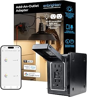 Enbrighten Vibe Add-an-Outlet Light Adapter, Smart Outdoor Outlet with Two GFCI Outlets for Porch Lights, Security Cameras, Direct Wire, Compatible with Alexa, Google Assistant, Black, 80753 Enbrighten Vibe Add-an-Outlet Light Adapter, Smart Outdoor Outlet with Two GFCI Outlets for Porch Lights, Security Cameras, Direct Wire, Compatible with Alexa, Google Assistant, Black, 80753