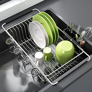 JASIWAY Dish Drying Rack in Sink, Expandable Stainless Steel Dish Drainers for Kitchen Counter, Dish Dryer Rack for Inside Sink, Over The Sink Dish Racks with Utensil Holder, Silver JASIWAY Dish Drying Rack in Sink, Expandable Stainless Steel Dish Drainers for Kitchen Counter, Dish Dryer Rack for Inside Sink, Over The Sink Dish Racks with Utensil Holder, Silver