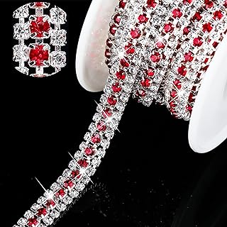 Junkin 3 Rows 6 Yards Crystal Rhinestone Trim Close Chain Bling Diamond Rhinestone Jewelry Chain for Crafts DIY Sewing Clothing Wedding Party Making Decorations Bridal Embellishments Red and White Junkin 3 Rows 6 Yards Crystal Rhinestone Trim Close Chain Bling Diamond Rhinestone Jewelry Chain for Crafts DIY Sewing Clothing Wedding Party Making Decorations Bridal Embellishments Red and White