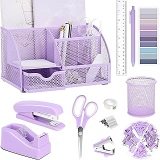 Purple Office Desk Accessories Supplies, 12pcs Desk Organizers and Accessories with Tape dispenser and Stapler,Staples,Staple Remover,Pen Holder,Scissor,Ruler,Sticky Tabs,Tape,Ballpoint Pen,Clips Set Purple Office Desk Accessories Supplies, 12pcs Desk Organizers and Accessories with Tape dispenser and Stapler,Staples,Staple Remover,Pen Holder,Scissor,Ruler,Sticky Tabs,Tape,Ballpoint Pen,Clips Set