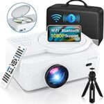 Full HD WiFi Bluetooth Projector Built in DVD Player, 12000LM 1080P Supported, Portable Mini DVD Projector for Outdoor Movies, 250