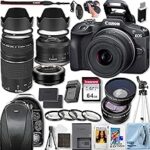 Canon EOS R100 Mirrorless Camera with Canon RF-S 18-45mm f/4.5-6.3 is STM and EF 75-300mm f/4-5.6III Lenses+Telephoto+Wide Angle Lenses+3pcs (UV/CPL/FLD) Filter Kit + Deluxe Accessory Bundle (Renewed)